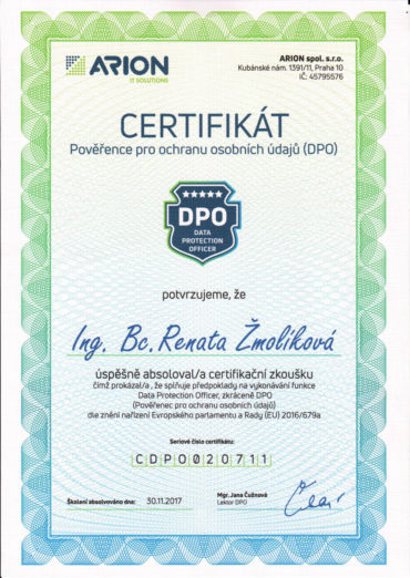Certifikát GDPR
